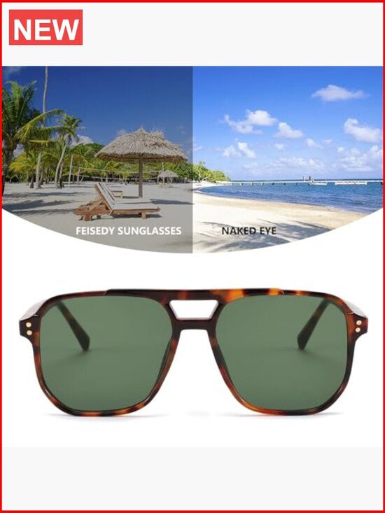 Vintage Retro Square Aviator Sunglasses Plastic Frame UV400 main image 4